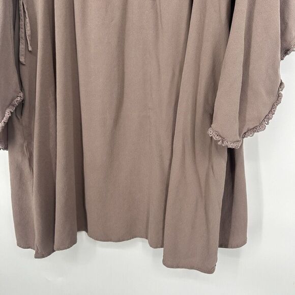 Earthbound Trading Co Boho Mini Dress Brown Crochet Long Bell Sleeves Size XL - Picture 7 of 8